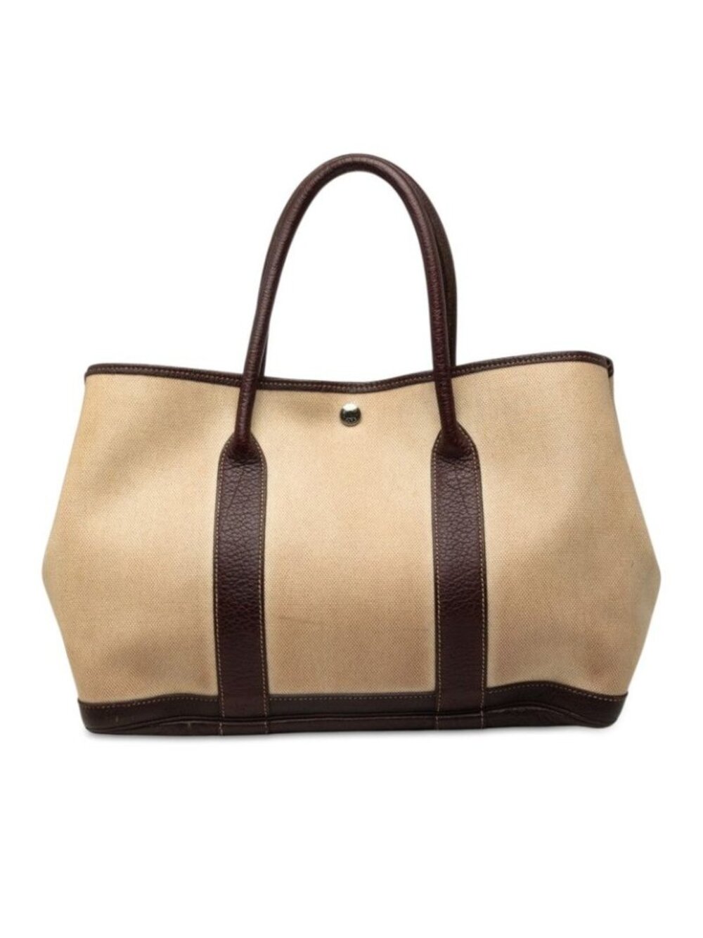 Hermes Garden Party PM Tote Beige Brown Leather Coating Toile